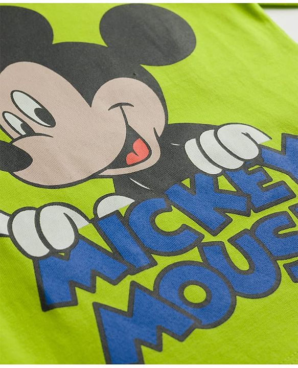 Babyhug Disney Single Jersey Knit Full Sleeves Pyjama Night Suit with Mickey Mouse Graphics - Limegreen