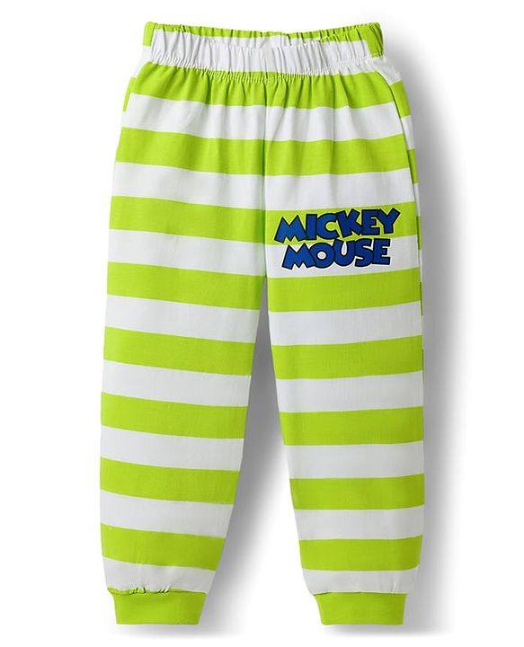 Babyhug Disney Single Jersey Knit Full Sleeves Pyjama Night Suit with Mickey Mouse Graphics - Limegreen