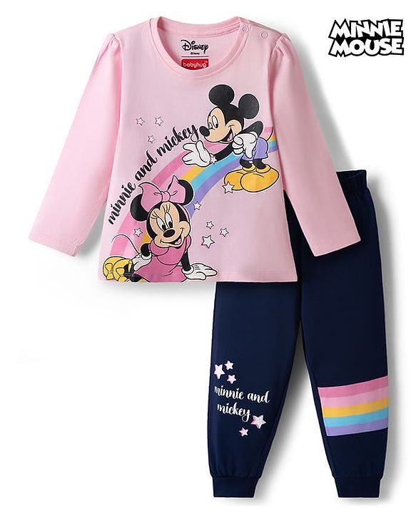 Babyhug Disney Single Jersey Knit Full Sleeves Pyjama Night Suit with Minnie Mouse Graphics - Multicolour
