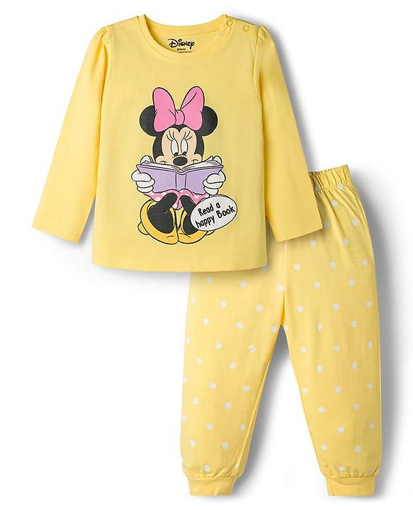 Babyhug Disney Full Sleeves T-Shirt & Pyjama Night-Suit With Minnie Mouse Graphics - Yellow