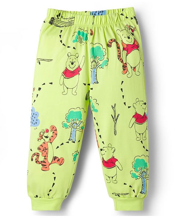 Babyhug Disney Single Jersey Knit Full Sleeves T-Shirt & Pyjama Night-Suit With Winnie The Pooh Graphics - Neon Green