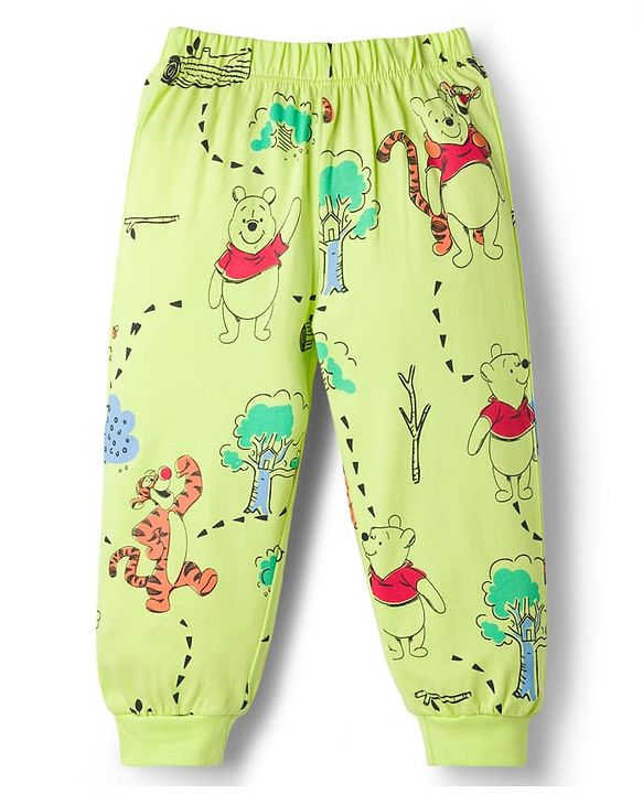 Babyhug Disney Single Jersey Knit Full Sleeves T-Shirt & Pyjama Night-Suit With Winnie The Pooh Graphics - Neon Green