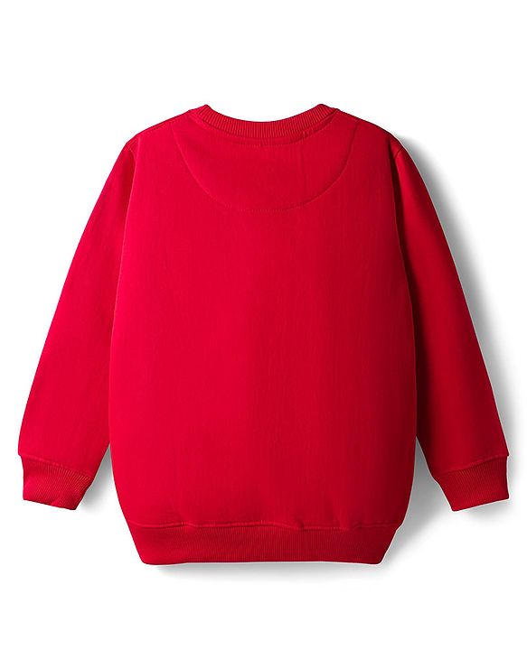 Pine Kids Knit Full Sleeves Sweatshirt with Text Print - Red
