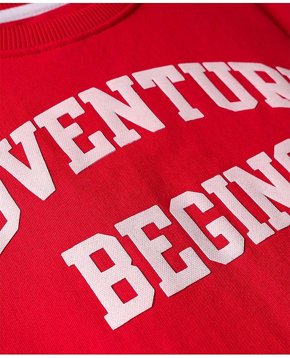 Pine Kids Knit Full Sleeves Sweatshirt with Text Print - Red
