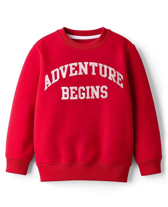 Pine Kids Knit Full Sleeves Sweatshirt with Text Print - Red