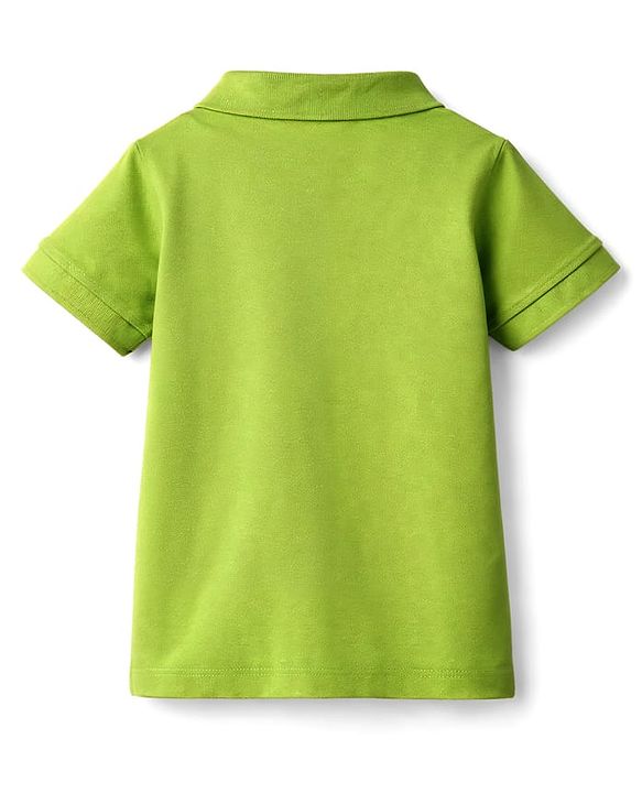 Babyhug Marvel Cotton Knit Half Sleeves Polo T-Shirt With Spider Man Print - Green