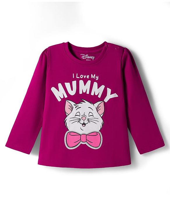 Babyhug Disney Single Jersey Knit Full Sleeves T-Shirt & Pyjama Night Suit With Polka Dots & Marie Graphics - Dark Pink