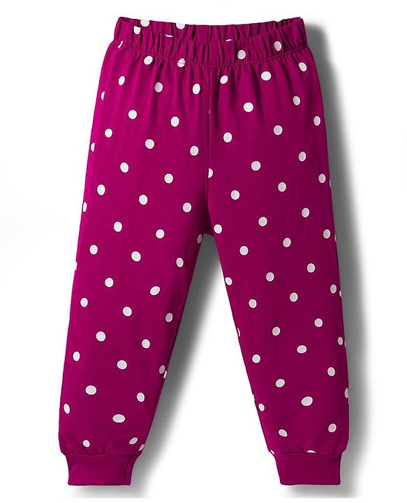 Babyhug Disney Single Jersey Knit Full Sleeves T-Shirt & Pyjama Night Suit With Polka Dots & Marie Graphics - Dark Pink