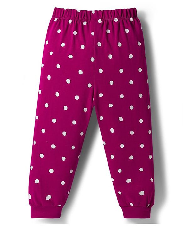 Babyhug Disney Single Jersey Knit Full Sleeves T-Shirt & Pyjama Night Suit With Polka Dots & Marie Graphics - Dark Pink