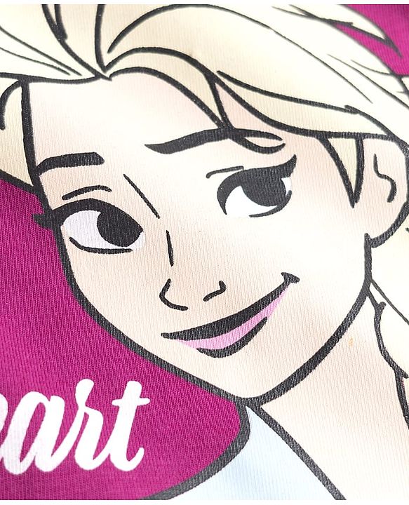 Babyhug Disney Single Jersey Knit Full Sleeves T-Shirt & Pyjama Night Suit with Elsa Graphics - Purple