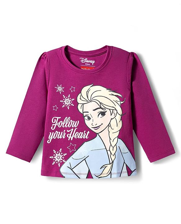 Babyhug Disney Single Jersey Knit Full Sleeves T-Shirt & Pyjama Night Suit with Elsa Graphics - Purple