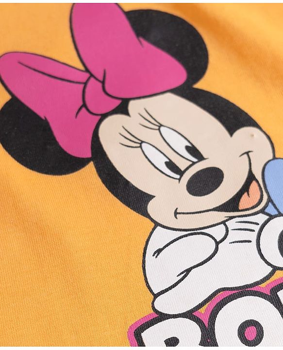 Babyhug Disney Single Jersey Knit Full Sleeves T-Shirt & Pyjama Night Suit with Minnie Mouse Graphics - Orange