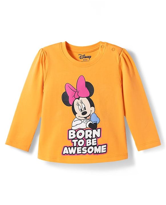 Babyhug Disney Single Jersey Knit Full Sleeves T-Shirt & Pyjama Night Suit with Minnie Mouse Graphics - Orange
