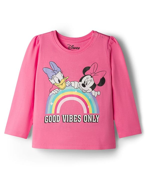 Babyhug Disney Single Jersey Knit Full Sleeves T-Shirt & Pyjama Night-Suit With Minnie Mouse Graphics - Pink