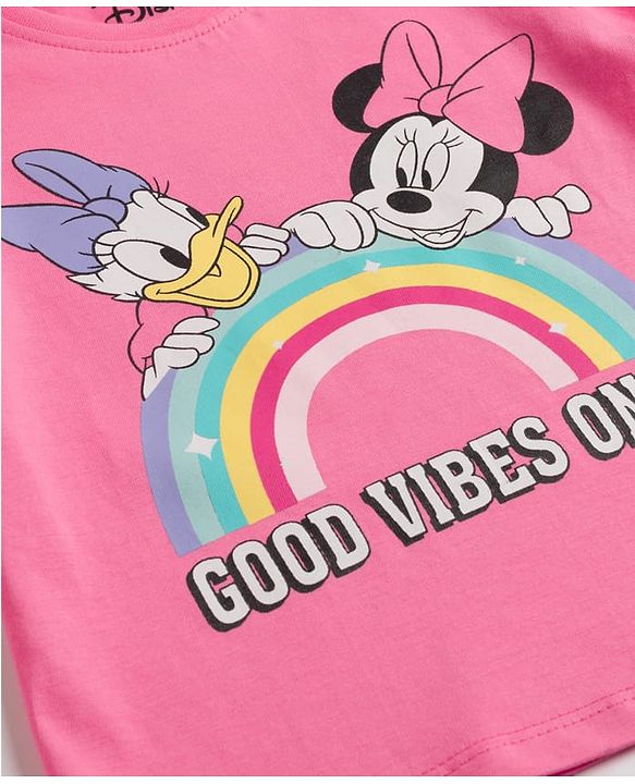 Babyhug Disney Single Jersey Knit Full Sleeves T-Shirt & Pyjama Night-Suit With Minnie Mouse Graphics - Pink