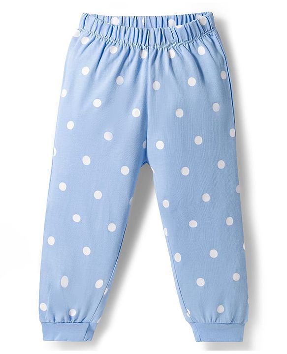 Babyhug Single Jersey Knit Full Sleeves T-Shirt & Pyjama Night Suit With Polka Dots & Winnie The Pooh Graphics - Blue