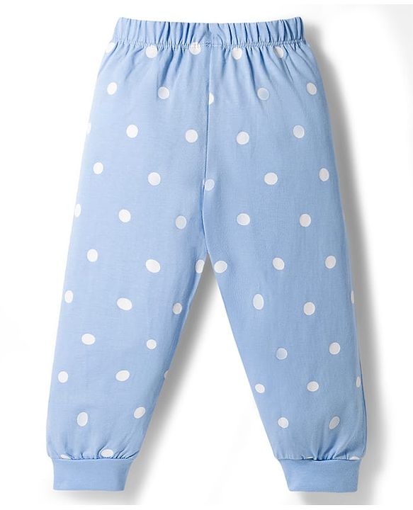 Babyhug Single Jersey Knit Full Sleeves T-Shirt & Pyjama Night Suit With Polka Dots & Winnie The Pooh Graphics - Blue