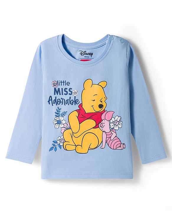 Babyhug Single Jersey Knit Full Sleeves T-Shirt & Pyjama Night Suit With Polka Dots & Winnie The Pooh Graphics - Blue