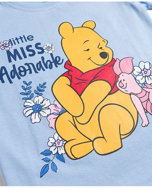 Babyhug Single Jersey Knit Full Sleeves T-Shirt & Pyjama Night Suit With Polka Dots & Winnie The Pooh Graphics - Blue
