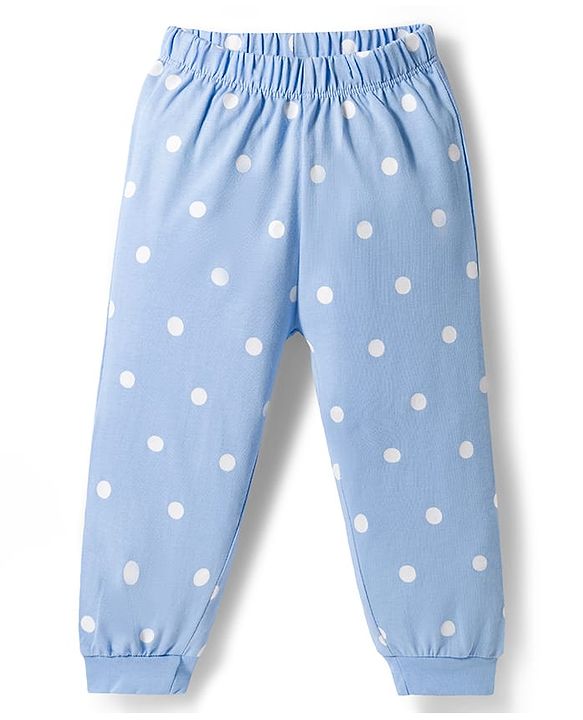 Babyhug Single Jersey Knit Full Sleeves T-Shirt & Pyjama Night Suit With Polka Dots & Winnie The Pooh Graphics - Blue