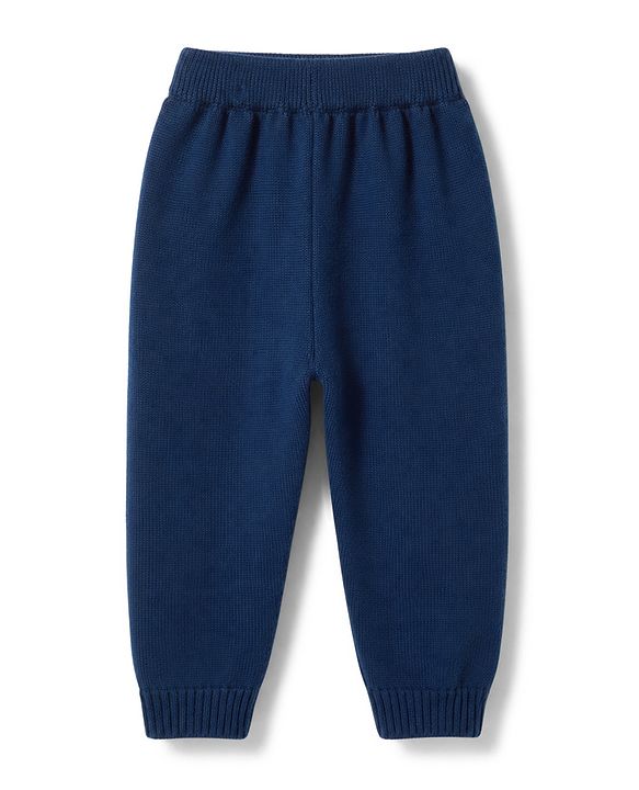 Babyhug Knit Full Sleeves Sweater Set With Animal Design - Navy Blue