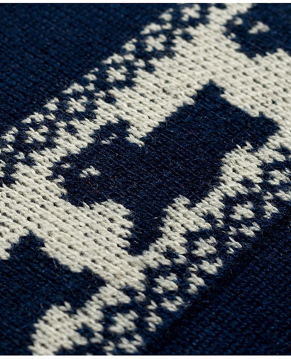 Babyhug Knit Full Sleeves Sweater Set With Animal Design - Navy Blue