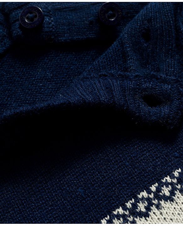 Babyhug Knit Full Sleeves Sweater Set With Animal Design - Navy Blue