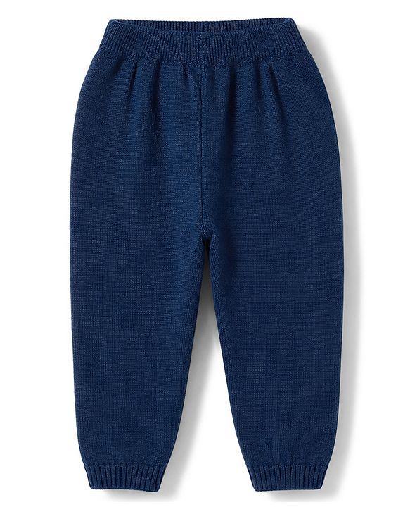 Babyhug Knit Full Sleeves Sweater Set With Animal Design - Navy Blue