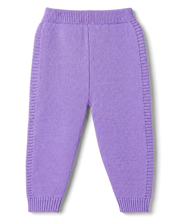 Babyhug Knit Full Sleeves Sweater Set with Cable Knit Design - Purple