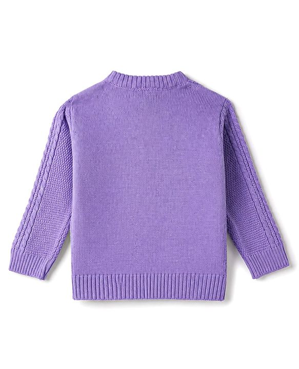 Babyhug Knit Full Sleeves Sweater Set with Cable Knit Design - Purple