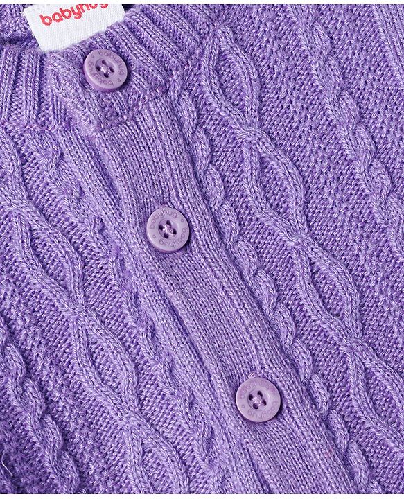 Babyhug Knit Full Sleeves Sweater Set with Cable Knit Design - Purple