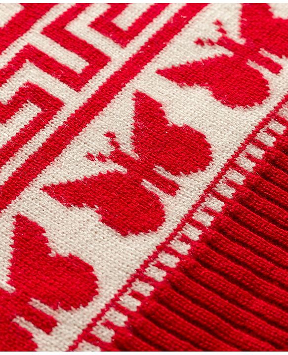 Babyhug Knit Full Sleeves Sweater Set With Butterfly Design - White & Red