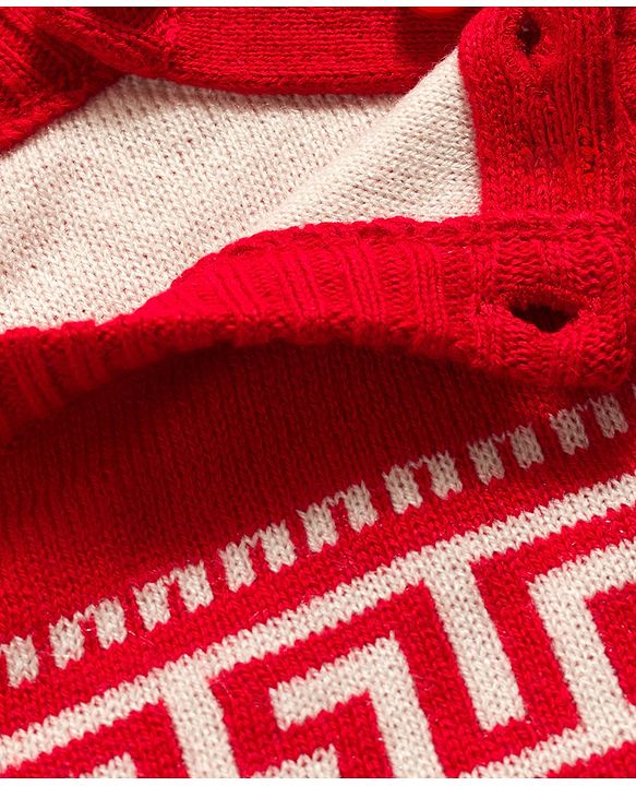 Babyhug Knit Full Sleeves Sweater Set With Butterfly Design - White & Red