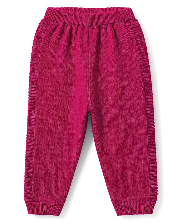 Babyhug Full Sleeves Sweater Set With Chevron Knitting Design - Wine