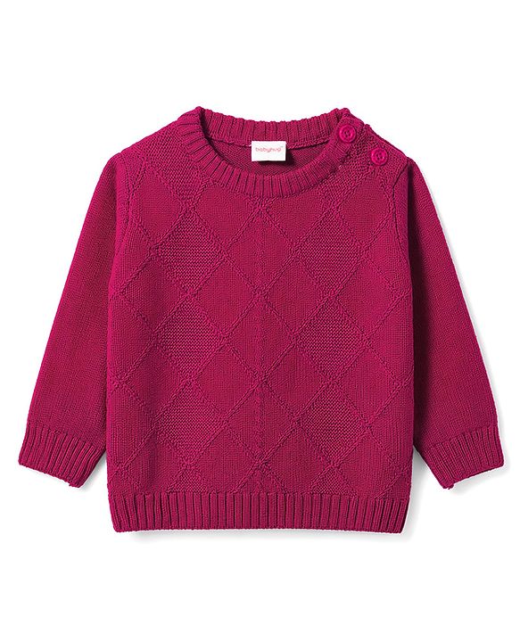 Babyhug Full Sleeves Sweater Set With Chevron Knitting Design - Wine