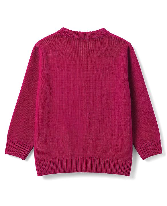 Babyhug Full Sleeves Sweater Set With Chevron Knitting Design - Wine