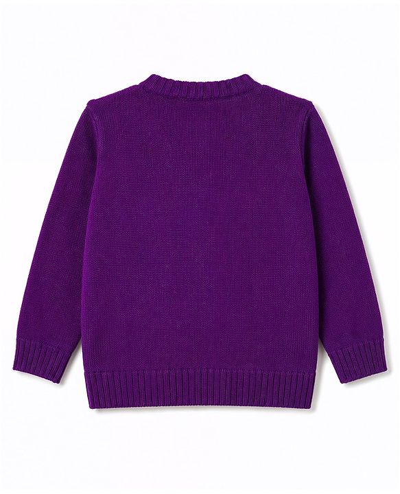 Babyhug Full Sleeves Sweater Set With Chevron Knitting Design - Purple