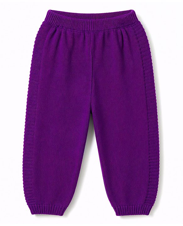 Babyhug Full Sleeves Sweater Set With Chevron Knitting Design - Purple
