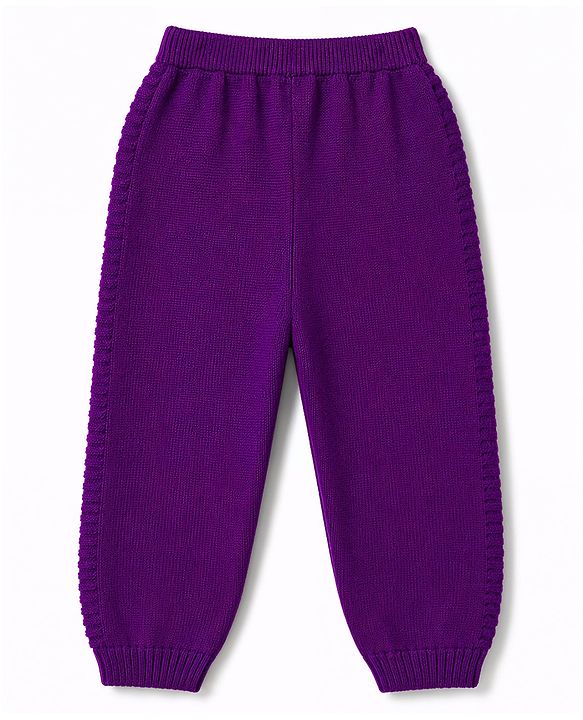 Babyhug Full Sleeves Sweater Set With Chevron Knitting Design - Purple