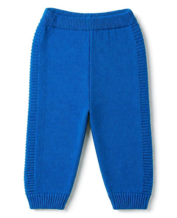 Babyhug Knit Full Sleeves Striped Hooded Sweater Set with Floral Design - Blue