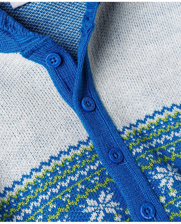 Babyhug Knit Full Sleeves Striped Hooded Sweater Set with Floral Design - Blue