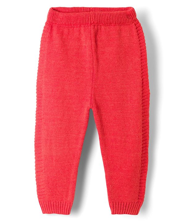 Babyhug Knit Full Sleeves Striped Sweater Set with Hood - Red