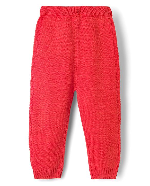 Babyhug Knit Full Sleeves Striped Sweater Set with Hood - Red