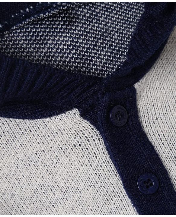 Babyhug Knit Full Sleeves Hooded Sweater Set with Abstract Design - Navy Blue