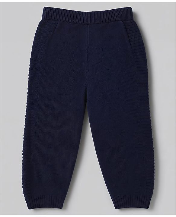 Babyhug Knit Full Sleeves Hooded Sweater Set with Abstract Design - Navy Blue