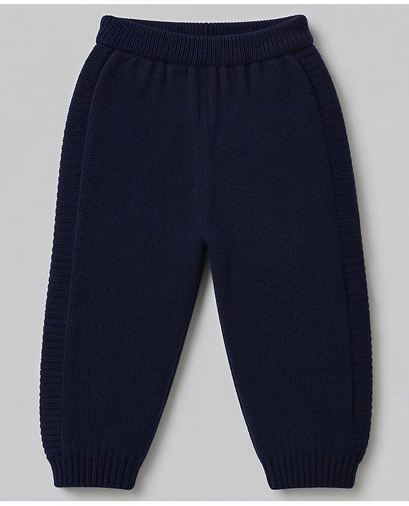 Babyhug Knit Full Sleeves Hooded Sweater Set with Abstract Design - Navy Blue