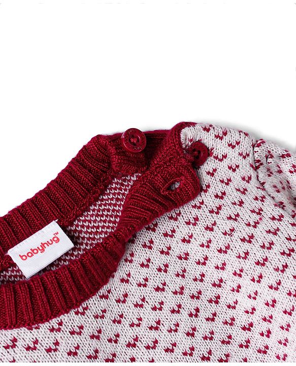 Babyhug Knit Full Sleeves Floral Designed Sweater Set with Cap - Wine