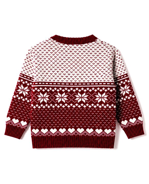 Babyhug Knit Full Sleeves Floral Designed Sweater Set with Cap - Wine