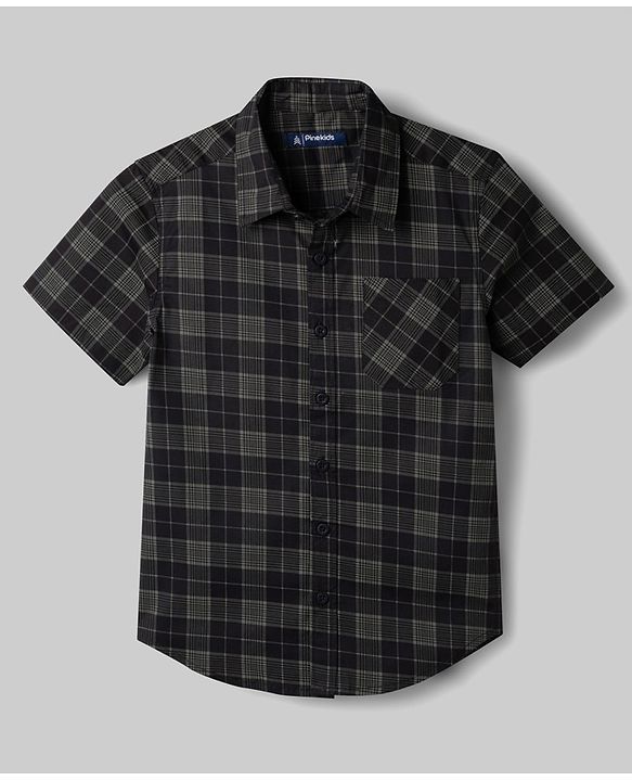 Pine Kids Cotton Woven Half  Sleeves Checks Shirt & Printed T-Shirt - Multicolor