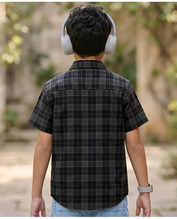 Pine Kids Cotton Woven Half  Sleeves Checks Shirt & Printed T-Shirt - Multicolor